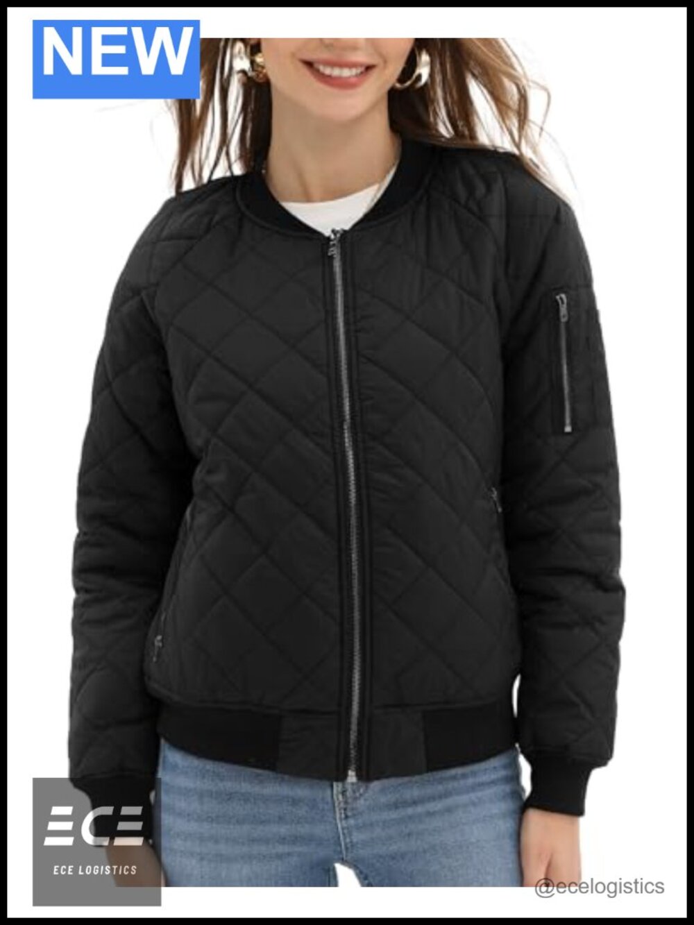 Women's Quilted Lightweight Bomber Jacket 5 Pockets Zip Up Coat